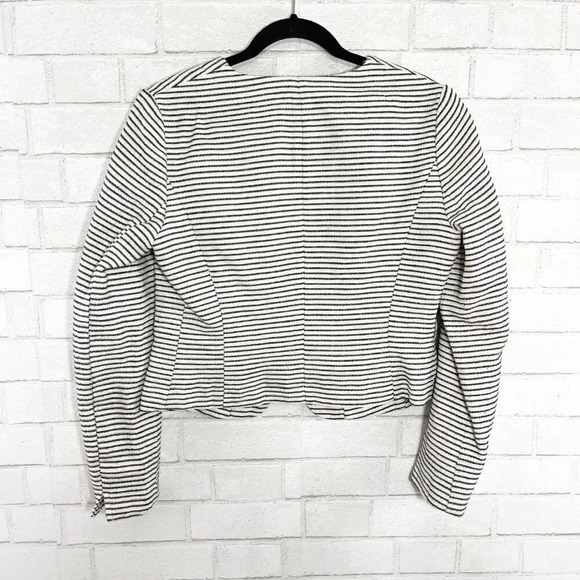 Katherine Barclay Black & Off White Striped Open Front Jacket Women's Medium - Picture 4 of 7